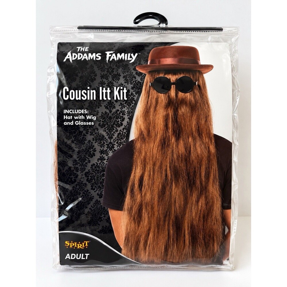 NEW Spirit Halloween Addams Family Cousin Itt Adult Costume Kit Wig Hat Glasses